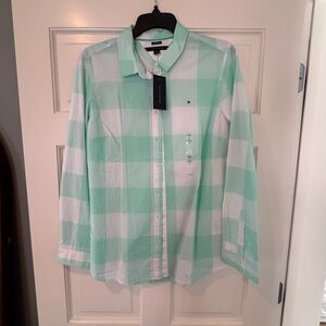 Tommy Hilfiger Mint Green Checkered plaid button up long sleeve shirt NWT L